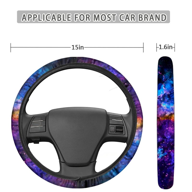AFPANQZ Nebula Galaxy Design Steering Wheel Covers 14-15" inch Universal Fit Most Car Sedans SUVs Comfort Grip Comfortable Handmade Neoprene Breathable Steering Wheel Protector Blue Purple - Image 2